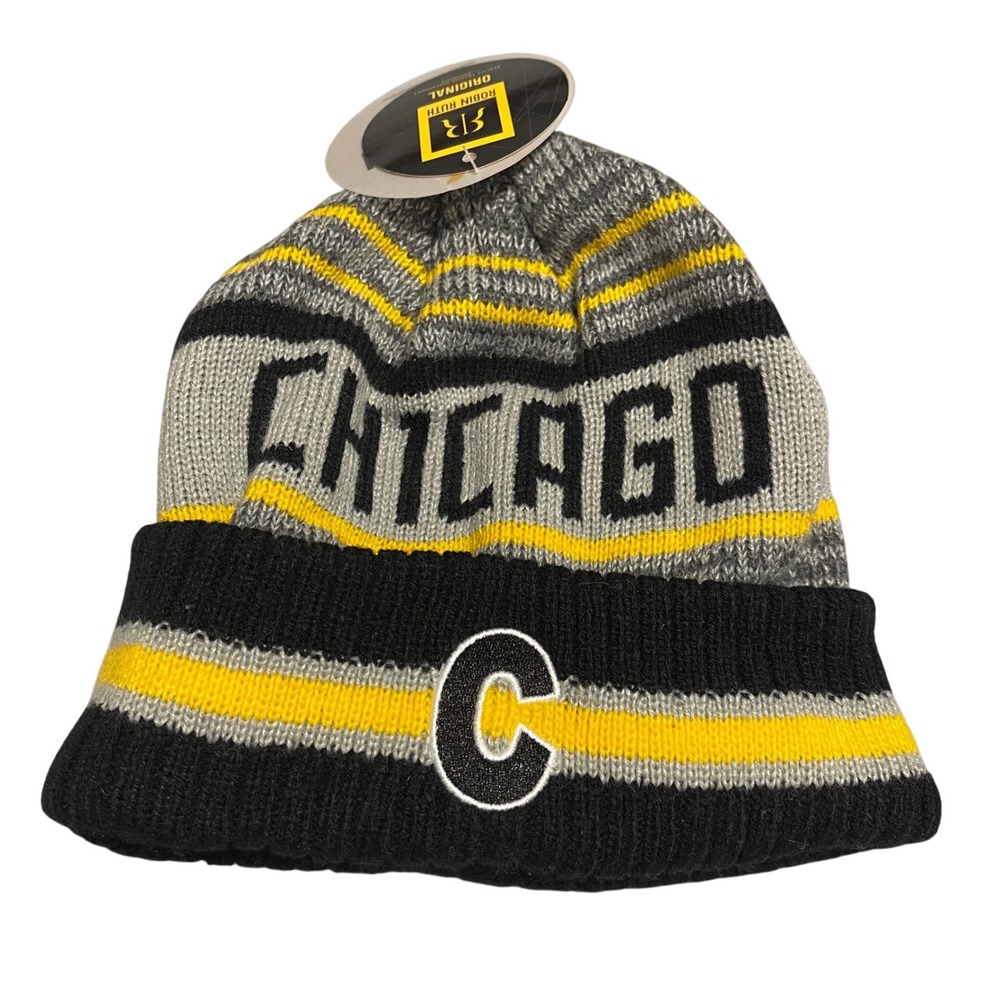 Robin Ruth Chicago Beanie‎ Hat Knit Grey Black Yellow C Logo Original Illinois